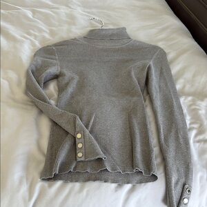 Chic Gray Turtleneck Sweater with Button Accents